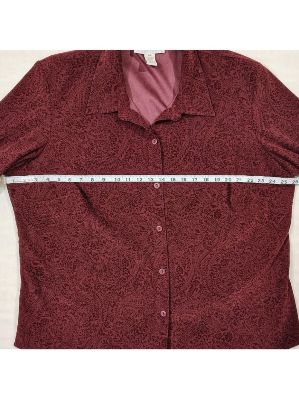 Maggie McNaughton Button Up Shirt Womens Size 18W Paisley Burgundy Long Sleeves - Picture 8 of 13